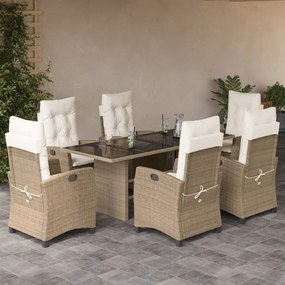 Set da pranzo da giardino 7 pz con cuscini beige in polyrattan