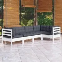 Set Divani da Giardino 5 pz con Cuscini Bianchi Legno di Pino 3096383