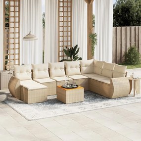 Set divano da giardino 9 pz con cuscini beige in polyrattan