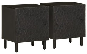 Comodini 2pz Neri 40x33x46 Cm İn Legno Massello Di Mango /