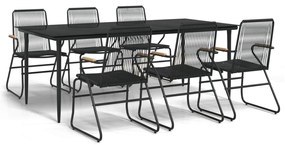 Set da pranzo da giardino 7 pz nero in rattan pvc