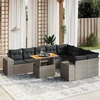 Set Divano da Giardino 10 pz con Cuscini Grigio in Polyrattan 3272796