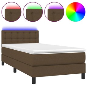 Letto a Molle Materasso e LED Marrone Scuro 100x200 cm Tessuto