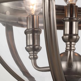 Lampadario Industrial Nordico Adams Acciaio Nichel Antico Vetro 3 Luci E14