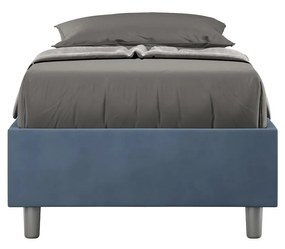 Letto singolo 80x200 imbottito senza testiera, con rete o contenitore, Blu / Contenitore