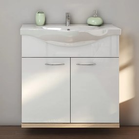 Kamalu - Composizione bagno a terra o sospesa 80 cm bicolore bianco e legno chiaro | LAC ESTIA-80