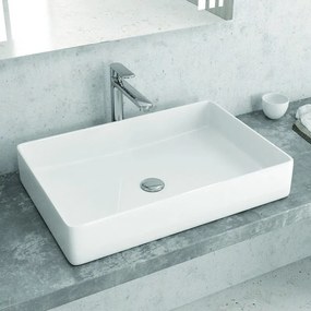 Kamalu - Lavabo appoggio rettangolare in ceramica slim bianca | Litos-0001