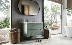 Mobile bagno muschio 80x45 Mango due cassetti soft close con lavabo in ceramica lucida