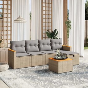 Set divano da giardino 6 pz con cuscini beige misto polyrattan