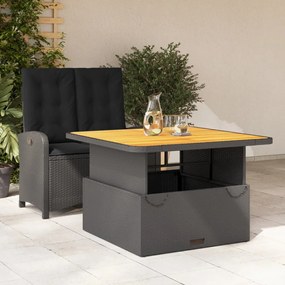 Set da pranzo da giardino 2 pz con cuscini nero in polyrattan