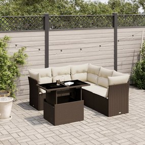 Set divano da giardino 6 pz con cuscini marrone in polyrattan