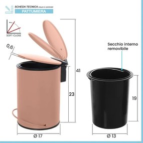 Pattumiera in acciaio 3 litri rosa soft-close con secchio estraibile Spring