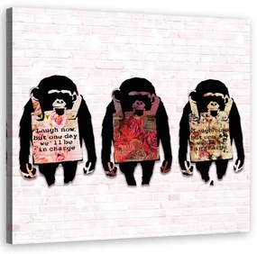 Quadro su tela, Banksy ride le scimmie  Dimensioni 60x60