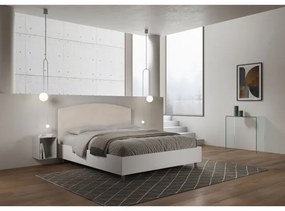 Letto matrimoniale e rete 160x190 in legno bianco e testata in microfibra sabbia Antilia
