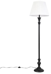 Lampada da terra nera con paralume plissettato bianco 45 cm - Classico