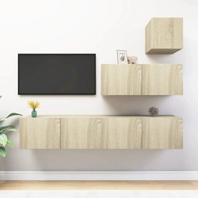Set Di Mobili Porta Tv 4 Pz Rovere Sonoma İn Legno Multistrato /
