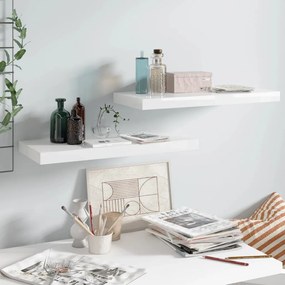Scaffali A Parete 2 Pz Bianco Lucido 60x23,5x3,8 Cm İn Mdf /