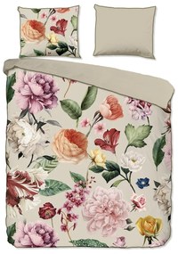 Set copripiumino e federa beige in raso di cotone per letto matrimoniale ed esteso 200x220 cm Fiori – Descanso