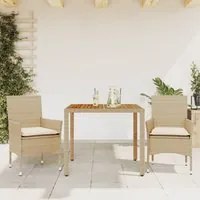 Set Pranzo da Giardino 3 pz con Cuscini Beige Polyrattan Acacia 3278681