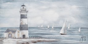 Dipinto su tela Faro vela, blu 120 x 60 cm