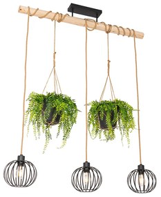 Lampada a sospensione rustica nera con legno 3 luci - Yura