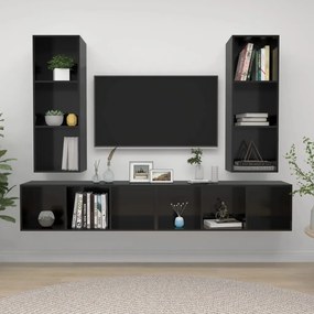 Mobile Tv A Parete 4 Pz Nero Lucido İn Truciolato /