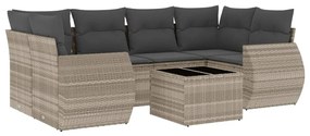 Set divani da giardino 7pz con cuscini grigio chiaro polyrattan