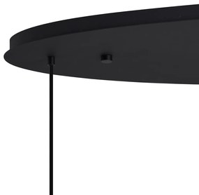 Lampada a Sospensione Art Déco Nera con Placca da Soffitto Ovale e Vetro Fumè a 6 Luci - Douglass