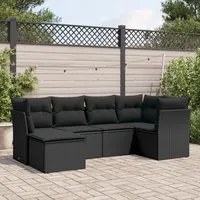 Set Divano da Giardino 6 pz con Cuscini Nero in Polyrattan 3217945