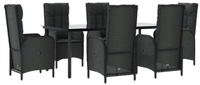 Set da pranzo da giardino 7 pz nero con cuscini in polyrattan