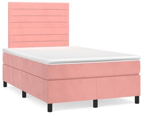 Letto a molle con materasso e led rosa 120x190 cm in velluto