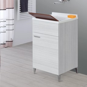 Lavatoio a Terra 50x50 Un'Anta Con Vasca Sifone e Tavoletta In Legno Feridras "Stella" Grigio