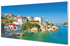 Quadro acrilico Edifici della costa della Grecia Sea 100x50 cm