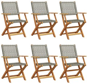 Sedie giardino pieghevoli 6pz grigie polyrattan legno massello