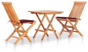 Set Da Bistrot 3 Pz Con Cuscini Rosso Vino İn Massello Di Teak /