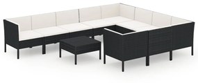 Set Divani da Giardino 11 pz con Cuscini in Polyrattan Nero