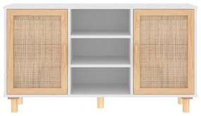 Credenza bianca 105x30x60cm legno massello pino rattan naturale