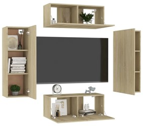 Set di mobili tv 4 pz rovere sonoma in legno multistrato