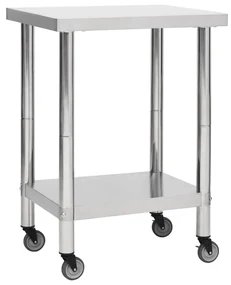 Tavolo Da Lavoro Cucina Con Ruote 60x45x85 Cm İn Acciaio Inox /