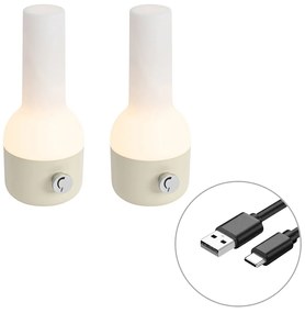 Set di 2 lampade da tavolo per esterni beige con bianco, con LED ricaricabile - Haard