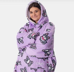 Accappatoio oversize in viola con motivo CORGI PURPLE