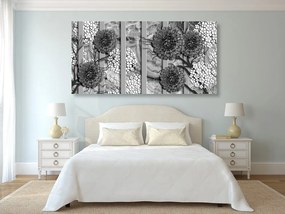 Quadro su tela – Fiori astratti su sfondo di marmo in bianco e nero