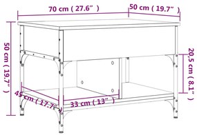 Tavolino Salotto Grigio Sonoma 70x50x50 cm Multistrato Metallo