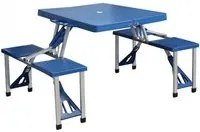 Set Tavolo Pieghevole con 4 Sgabelli da Campeggio in Alluminio Blu