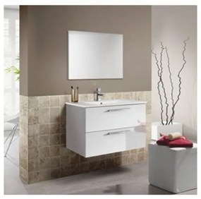 Mobile bagno sospeso 80 cm con lavabo e specchio bianco laccato - Aruba 94613