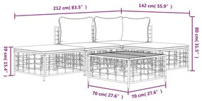 Set Divani da Giardino 5 pz con Cuscini Antracite in Polyrattan