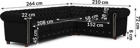 Divano angolare nero allungabile (con penisola a destra/a L) con rivestimento in velluto York Blik – Ropez