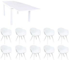 JERRI - set tavolo in alluminio cm 135/270 x 90 x 75 h con 10 Poltrone Dynamo