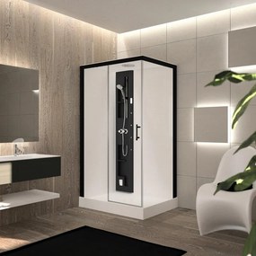 Cabina doccia idromassaggio rettangolare PERLA sx 120 x 80 cm nero e bianco con miscelatore meccanico