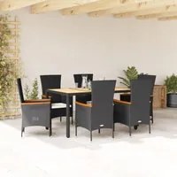 Set da Pranzo da Giardino 7 pz Nero con Cuscini in Polyrattan 3277513